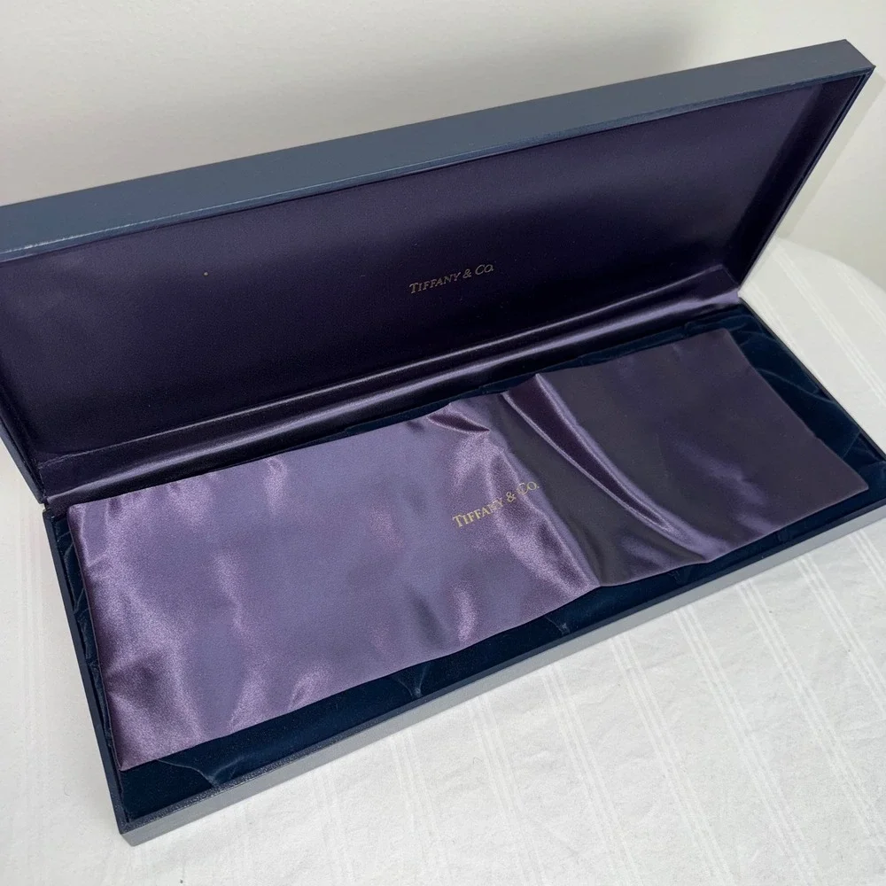 Tiffany & Co Navy Blue Velvet Flatware‎ Jewelry Presentation Box Purple Satin